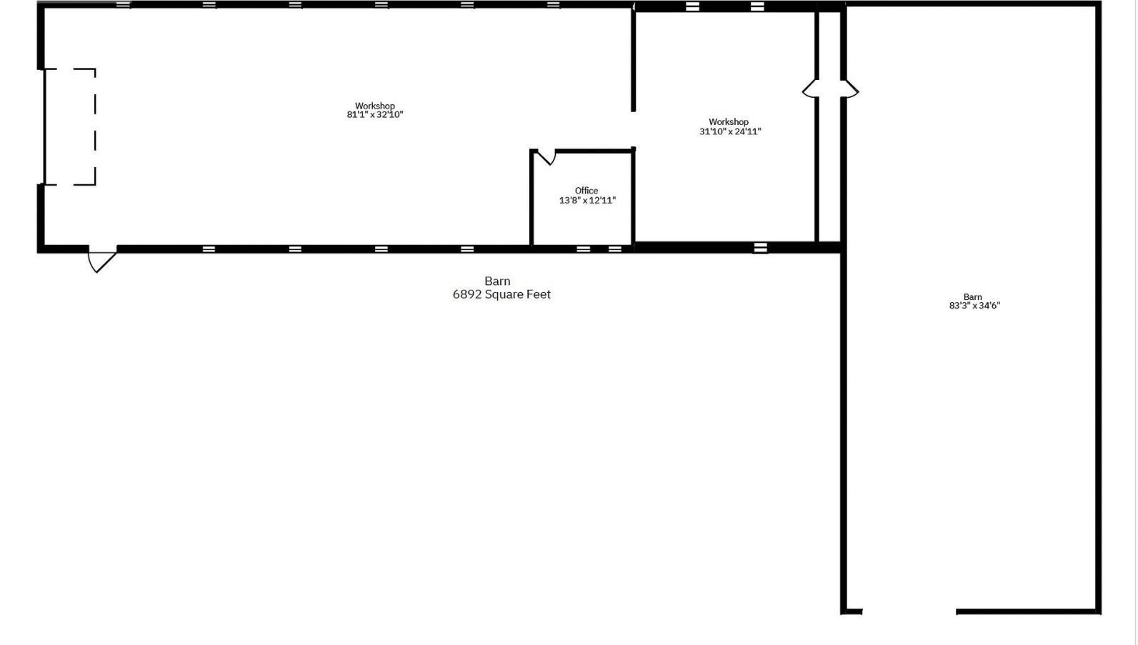 Original MLS barn and workshop floor plan with measurement labels