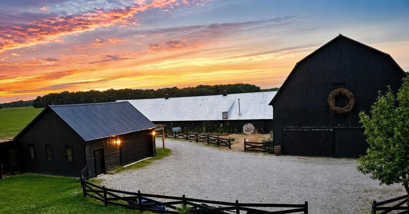 Barn and outbuildings at sunset